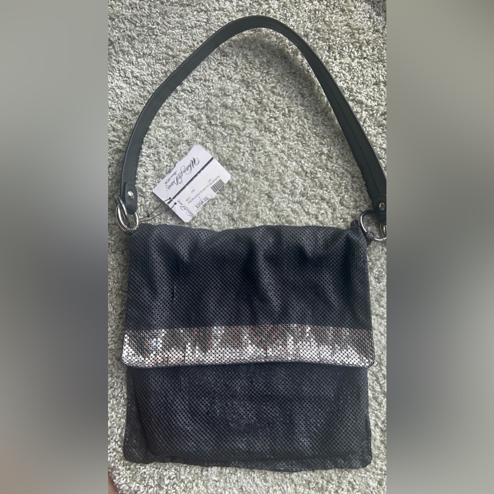 Whiting & Davis Black Sequin Accent Shoulder Bag